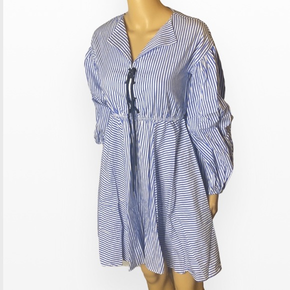 Santo by Paolo de Santo LACE-UP STRIPED COTTON-POPLIN MINI DRESS XS - Picture 2 of 5